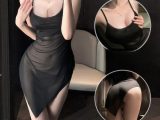 魅惑のシースルー キャミソールミニドレス  アシンメトリーデザイン 大人ぽくセクシーな上品な透け感特別なひと時に F698