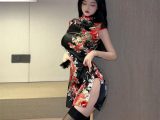 艶美花魁　麗しのチャイナミニドレス 深スリット誘惑のボディコン　サテンミニスカワンピース　スリット入り　特別なひと時に F736